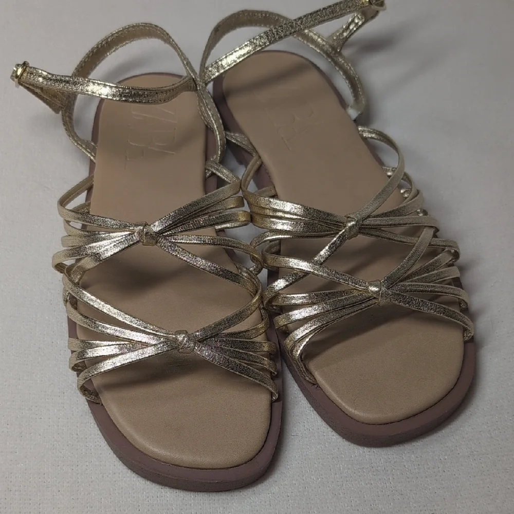 Zara Gold Strappy Sandals UK 34/US 2.5  *Please Read